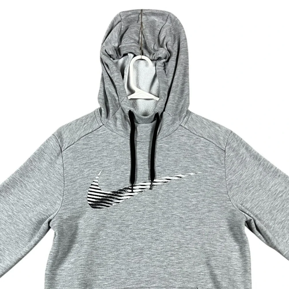 Nike Hoodie Dri-Fit Mens S Swoosh Gray High Neck Therma Drawstring‎ Logo